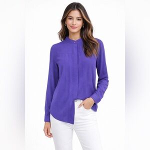Theory Purple Long Sleeve Mandarin Collar Shirt